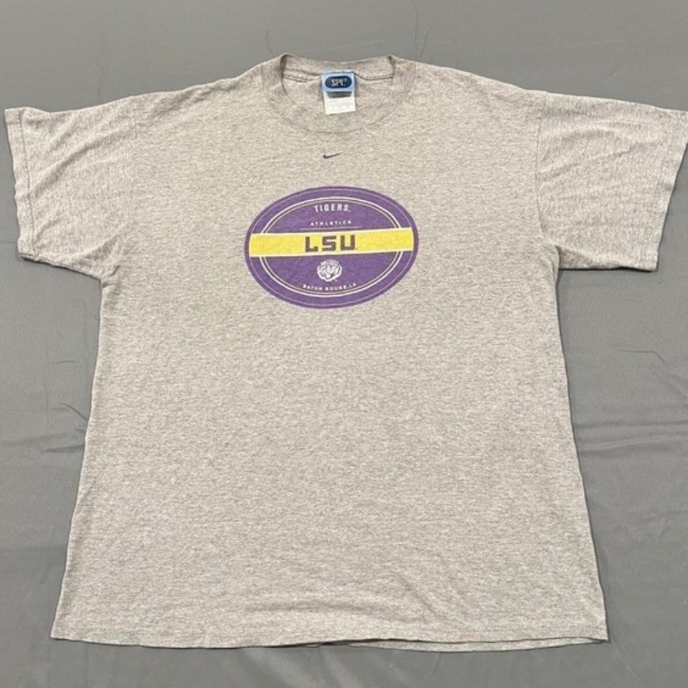 Vintage Nike LSU Tigers Athletics T-Shirt Grey Center Swoosh Mens Large Y2K